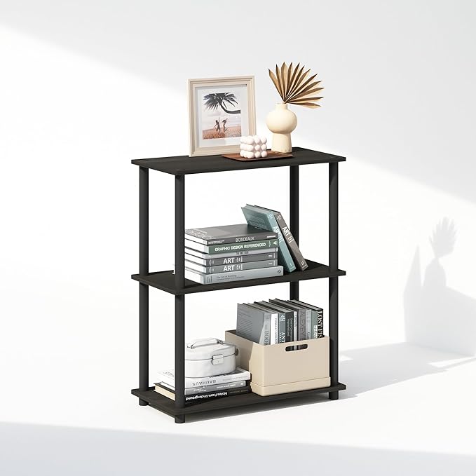 Furinno Turn-N-Tube 3-Tier Multipurpose Compact Display Rack, Shelving Unit, Bookcase, Espresso/Black - LeafyLoom