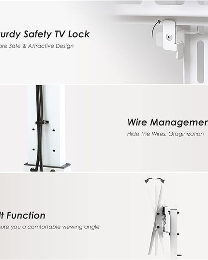 FITUEYES Iron Base Universal Floor TV Stand Corner Swivel Tilt Mount for 32-75 Inch TVs with Height Adjustable Entertainment Shelves Wire Management (White) - LeafyLoom