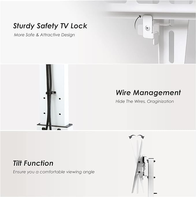 FITUEYES Iron Base Universal Floor TV Stand Corner Swivel Tilt Mount for 32-75 Inch TVs with Height Adjustable Entertainment Shelves Wire Management (White) - LeafyLoom