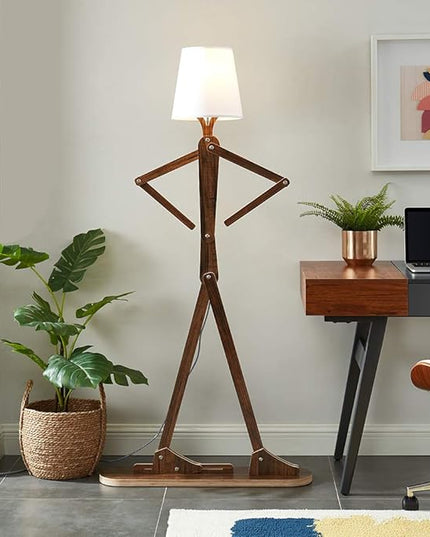 Cool Decorative Tall Floor Lamp Wood Swing Arm Standing Corner Reading Lights for Kids Bedroom Living Room Farmhouse - LED Bulb Included (Teak) - LeafyLoom