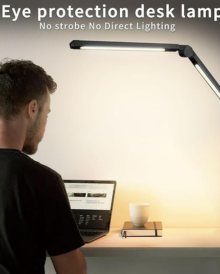 LED Desk Lamp with Clamp Flexible 3 Sections Swing Arm 2 Light Sources Desk Light, 4 Color Modes & 5 Brightness, Eye Caring Led Table Light with Memory Function for Table Lamps for Office - LeafyLoom