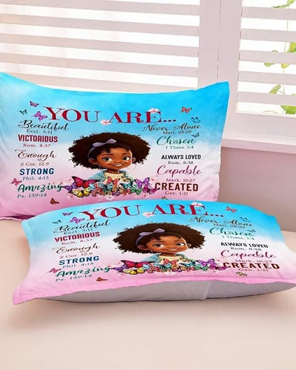 Black Girl Comforter Set Queen for Kids Teens,God Says You are Comforter Set for Black Women,Black Girl Magic Bedding Set,African American Girl Bed Bedroom Set - LeafyLoom