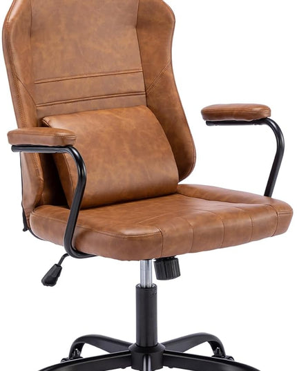Executive Office Chair, Home Office Desk Chair, High Back PU Leather Desk Chair, 360° Swivel Computer Chair, Height Adjustable Tilt Vanity Task Chair for Office, Reading Meeting Room - LeafyLoom