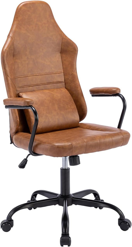 Executive Office Chair, Home Office Desk Chair, High Back PU Leather Desk Chair, 360° Swivel Computer Chair, Height Adjustable Tilt Vanity Task Chair for Office, Reading Meeting Room - LeafyLoom