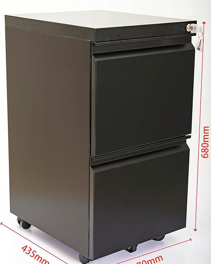 Panana 2-Drawer Mobile File Cabinet with Lock, Commercial Vertical Cabinet, Rolling Filing Cabinet for Letter/A4 Size (Black) - LeafyLoom