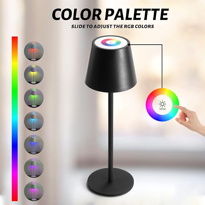 Maksone 2 pack RGB Cordless Table Lamp, 6600mWh Rechargeable Battery Desk Lamp, 3000K Stepless Dimming and Led Color Changing Night Light, IP54 Waterproof Outdoor Portable Lamp for Patio (Black) - LeafyLoom
