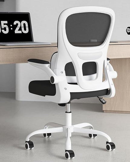 Soohow Ergonomic Home Office Chair, Mesh Desk Chair with Lumbar Support, Comfy Computer Desk Chair with Flip Armrest Rolling Wheels, White. - LeafyLoom