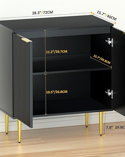 Black Fluted Buffet Cabinet,Wood Sideboard Buffet Cabinet with Adjustable Shelf, Fluted Accent Cabinet with Rose Gold Colored Metal Legs, Storage Cabinet for Living Room,Dining Room,Kitchen - LeafyLoom
