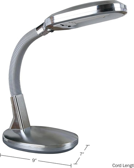 Lavish Home Desk Lamp - Natural Sunlight Lamp with Adjustable Gooseneck - Reading Light for Working, Crafting, Sewing, or Homework (Silver) - LeafyLoom