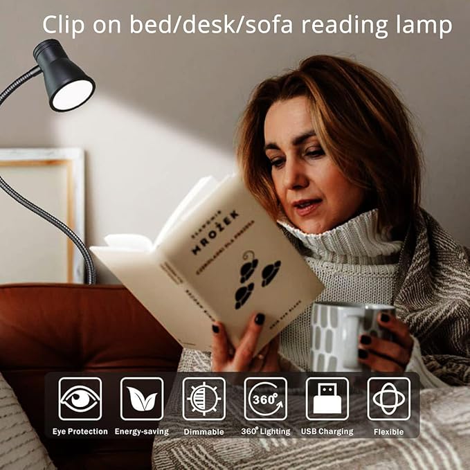 3W 5V USB Portable LED Clip Desk Table Headboard Lamp 3 Colors Changeable Dimmable Adjustable 15" Arm for Reading Working Drawing (15" Clip Light Horn Style) - LeafyLoom