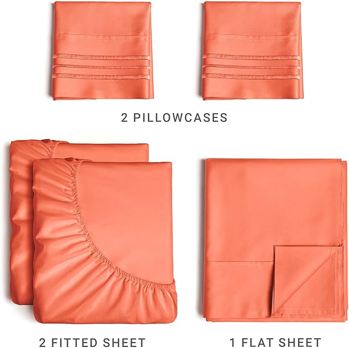 Split King Size 5 Piece Sheet Set - Comfy Breathable & Cooling Sheets - Hotel Luxury Bed Sheets for Women & Men - Deep Pockets, Easy-Fit, Soft & Wrinkle Free Sheets - Coral Oeko-Tex Bed Sheet Set - LeafyLoom
