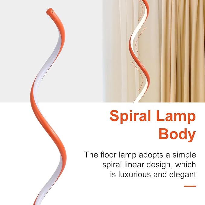 LED Floor Lamps for Living Room - Orange Spiral Modern Floor Lamp with Remote 3 Color Dimmable Standing Lamp Bright Tall Corner Lamp for Bedroom 53 in - LeafyLoom