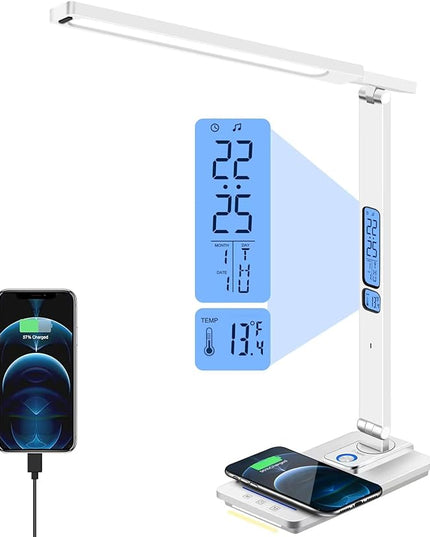 AFROG 5th Gen Multifunctional LED Desk Lamp with USB Charging Port,1800Lux Super Bright,5 Lighting Mode,7 Brightness, Touch Control, Auto Timer, 12W Office Table Lamp - LeafyLoom