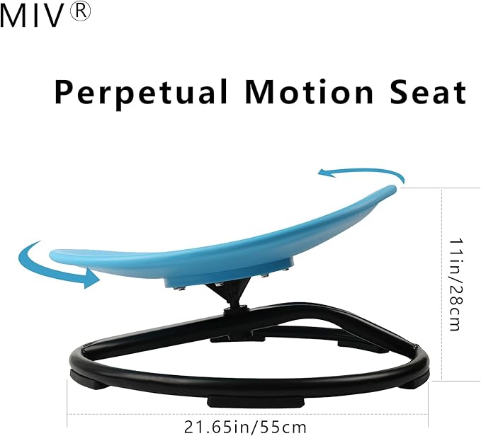 MIV Kids Sensory Swivel Chair, Autism Kids Swivel Chair, Sensory Spin Chair, Metal Base, Non-Slip Design, Blue, Assembly Required - LeafyLoom