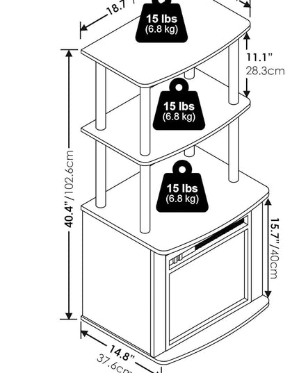 Furinno Turn-N-Tube 2-Tier Tall TV Entertainment Side Table Display Rack with Fireplace Insert, Americano/Black - LeafyLoom