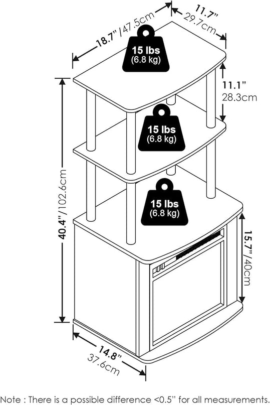 Furinno Turn-N-Tube 2-Tier Tall TV Entertainment Side Table Display Rack with Fireplace Insert, Americano/Black - LeafyLoom