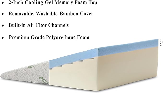 InteVision Foam Bed Wedge Pillow (26" x 25" x 7.5") and Headrest Set, 2" Memory Foam Top - Helps Relief from Acid Reflux, Post Surgery, Snoring - LeafyLoom