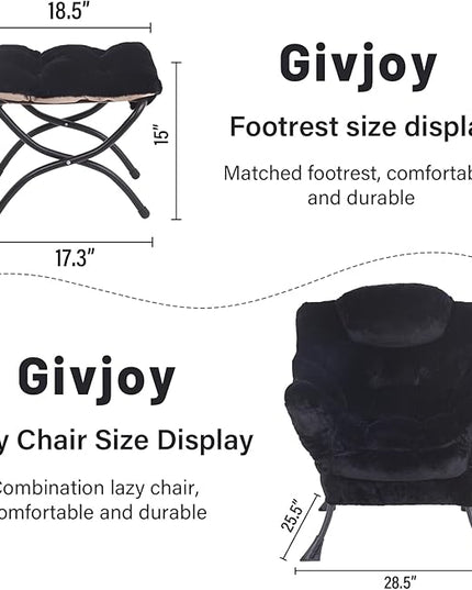 Plush Lazy Chair and Ottoman, Large Contemporary Accent Lounge Chair with Armrests and a Side Pocket, Modern Leisure Upholstered Sofa Reading Armchair with Footrest for Bedroom, Living Room - LeafyLoom