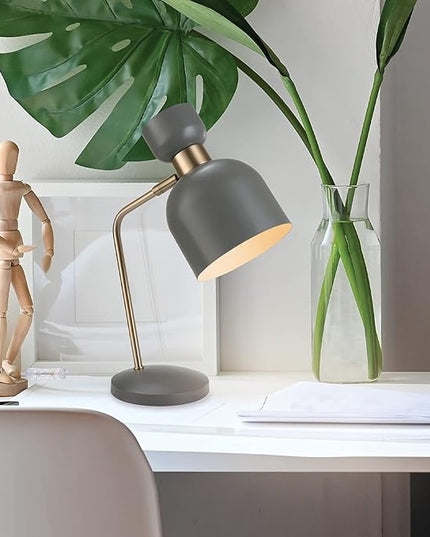 Globe Electric 52298 Harper 16" Desk Lamp, Matte Gray, Matte Brass Arm and Pivot Joint, in-Line On Off Switch - LeafyLoom