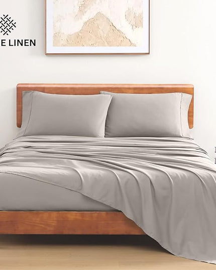 LANE LINEN 100% Organic Cotton Sheets Twin Size, 3Pc Cotton Twin Sheet Set, Hotel Luxury Sheets, Percale Bed Sheets, Cooling Sheet & Pillowcase Sets, 15" Deep Twin Mattress Fitted Sheet - Silver - LeafyLoom