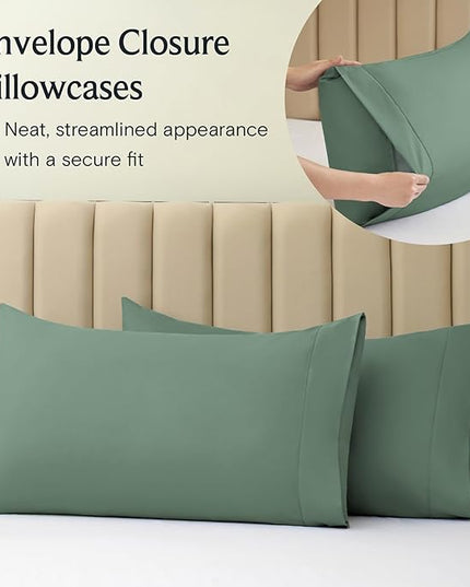 LuxClub Twin Sheets - Soft Twin Bed Sheets for Boys and Girls, 4 PC Deep Pockets 18" Eco Friendly Wrinkle Free Kids Fitted Sheets Machine Washable Hotel Bedding Silky Soft- Tree Moss Green Twin - LeafyLoom