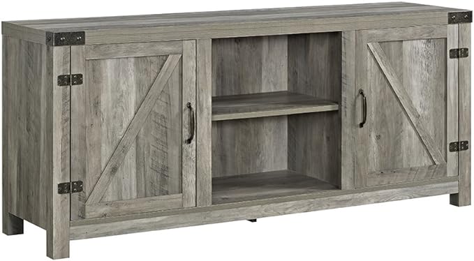 Walker Edison Georgetown Modern Farmhouse Double Barn Door TV Stand for TVs up to 65 Inches, 58 Inch, Grey - LeafyLoom