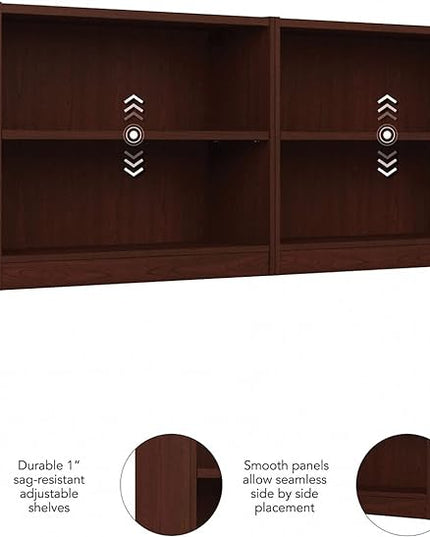 Bush Furniture Universal Small 2 Shelf Bookcase in Vogue Cherry - Set of 2, Matching Storage and Display Bookshelves for Home Office or Living Room Organization - LeafyLoom