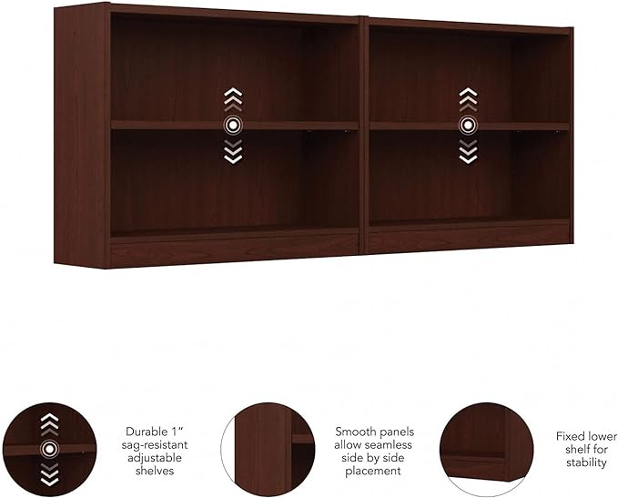 Bush Furniture Universal Small 2 Shelf Bookcase in Vogue Cherry - Set of 2, Matching Storage and Display Bookshelves for Home Office or Living Room Organization - LeafyLoom