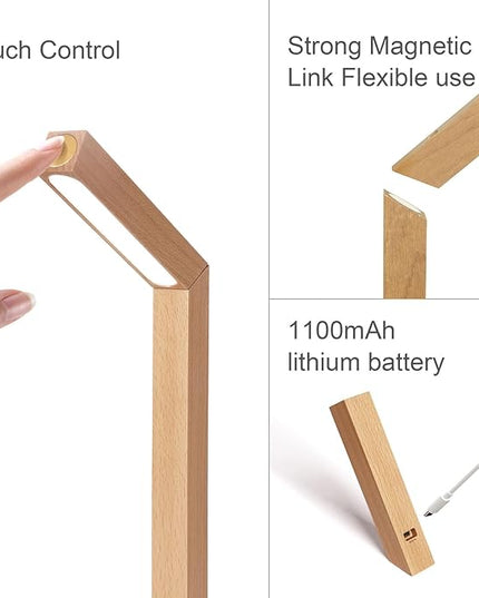 Wood Desk Light,Dimmable Desk Lamps for Bedrooms Touch Lamp RotatableDesk Light Wall Lamp (Beech Wood) - LeafyLoom