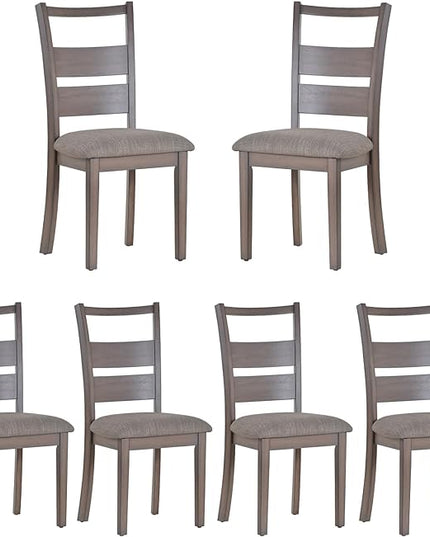COLAMY Fabric Upholstered Dining Chairs Set of 6, Ladder High Back Dining Room Kitchen Side Chairs with Adjustable Foot Pegs, Light Brown - LeafyLoom