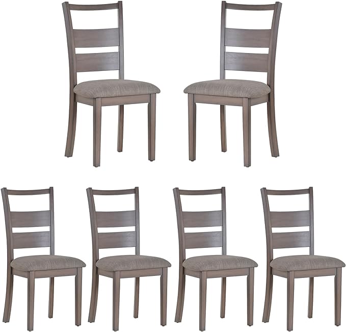 COLAMY Fabric Upholstered Dining Chairs Set of 6, Ladder High Back Dining Room Kitchen Side Chairs with Adjustable Foot Pegs, Light Brown - LeafyLoom