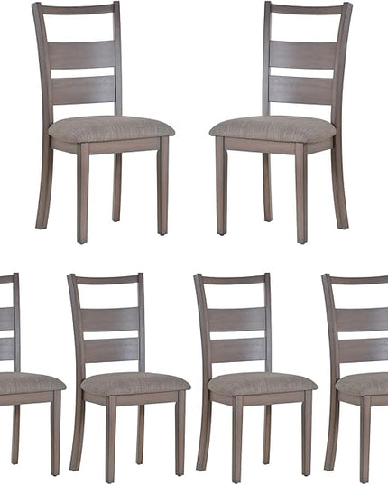 COLAMY Fabric Upholstered Dining Chairs Set of 6, Ladder High Back Dining Room Kitchen Side Chairs with Adjustable Foot Pegs, Light Brown - LeafyLoom