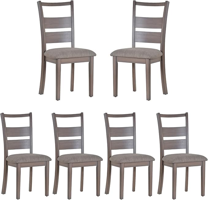 COLAMY Fabric Upholstered Dining Chairs Set of 6, Ladder High Back Dining Room Kitchen Side Chairs with Adjustable Foot Pegs, Light Brown - LeafyLoom