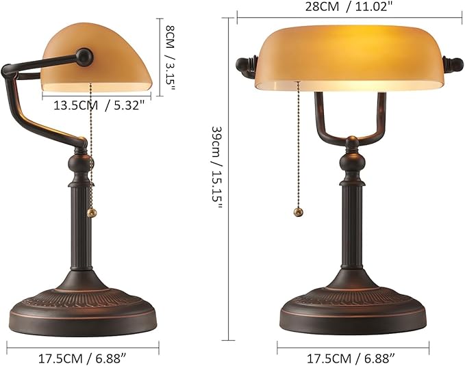 Newrays Matted Orange Glass Bankers Desk Lamp with Pull Chain Switch Plug in Fixture - LeafyLoom