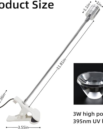 UV LED Light Fixtures with Gooseneck and Clamp Mini Desk Light Clamp Portable Gooseneck for Outdoor Stall Gel Nail Curing, 5V USB Input (Silver,long Head) - LeafyLoom