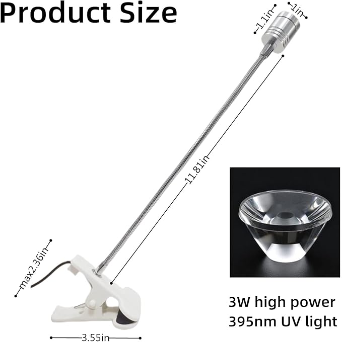 UV LED Light Fixtures with Gooseneck and Clamp Mini Desk Light Clamp Portable Gooseneck for Outdoor Stall Gel Nail Curing, 5V USB Input (Silver,long Head) - LeafyLoom