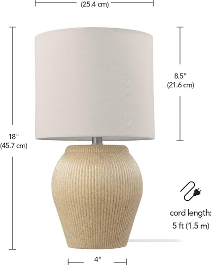 Globe Electric 61000049 18" Ceramic Table Lamp, Soft Beige Finish, White Linen Shade, On/Off Rotary Switch on Socket, Table Lamp for Living Room, Home Décor, Lamps for Bedroom, Room Décor - LeafyLoom