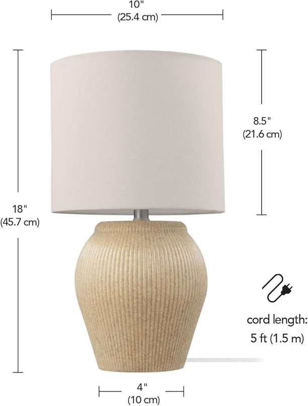 Globe Electric 61000049 18" Ceramic Table Lamp, Soft Beige Finish, White Linen Shade, On/Off Rotary Switch on Socket, Table Lamp for Living Room, Home Décor, Lamps for Bedroom, Room Décor - LeafyLoom