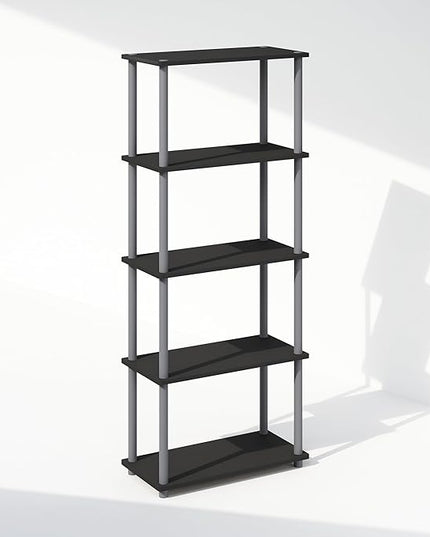 Furinno Turn-N-Tube 5-Tier Multipurpose Compact Display Rack, Shelving Unit, Bookcase, Black/Grey - LeafyLoom