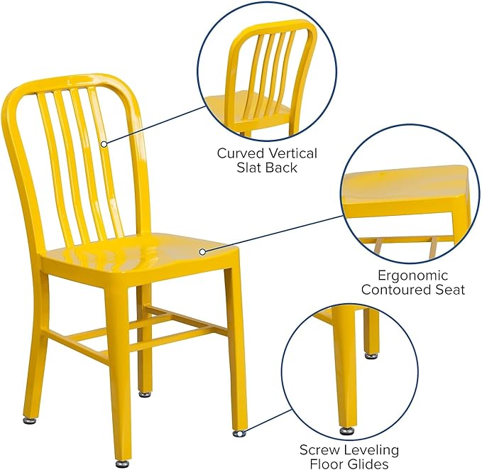 Flash Furniture Commercial Grade Yellow Metal Indoor-Outdoor Chair - LeafyLoom