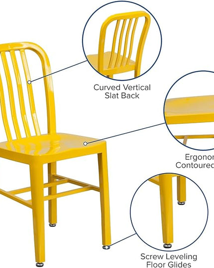 Flash Furniture Gael Commercial Grade 2 Pack Yellow Metal Indoor-Outdoor Chair - LeafyLoom