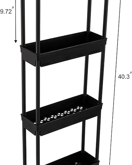 Sooyee 4 Tier Slim Storage Cart,Rolling Storage Cart,Narrow Shelf,Bathroom Rack,Mobile Shelving Unit Organizer for Kitchen, Bathroom, Laundry Room, Black - LeafyLoom