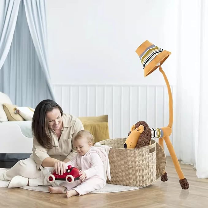 Kids Floor Lamp, Brown Lion Creative Design Modern Floor Lamp for Bedroom, 51 Inch Hand-Stitched Toy Standing Lamp for Living Room, Package Come with an E26 LED Bulb (Brown Lion) - LeafyLoom