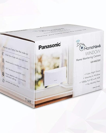 Panasonic HomeHawk Window Home Monitoring Camera for Outdoor Monitoring, Mounts to Inside Window, Color Night Vision, Wide Angle, 24/7 Full HD Recording, Person Detection, Alexa Compatible KX-HNC500 Panasonic