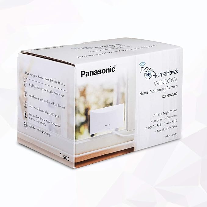 Panasonic HomeHawk Window Home Monitoring Camera for Outdoor Monitoring, Mounts to Inside Window, Color Night Vision, Wide Angle, 24/7 Full HD Recording, Person Detection, Alexa Compatible KX-HNC500 Panasonic