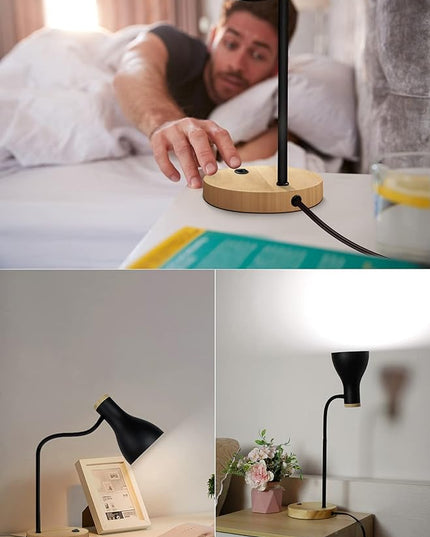 Desk Lamp Eye-Caring Table Lamps, Gooseneck Reading Desk Lamps Light, Portable Reading Book Light, Clamp Light, Study Desk Lamps for Bedroom and Office Home Lighting (Black-01) - LeafyLoom