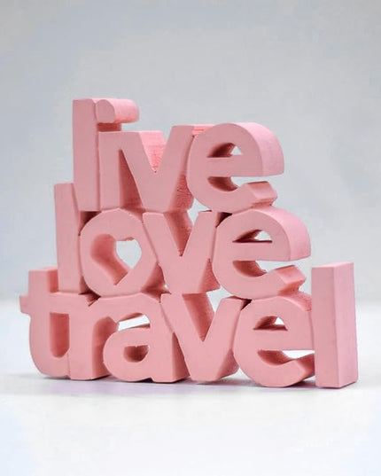 Live Love Travel – Peach, Aesthetic table decor for home or office, desk or Shelf. Quirky room decoration showpiece, ideal for birthday gift, corporate gift, and inspiring wall decor - LeafyLoom