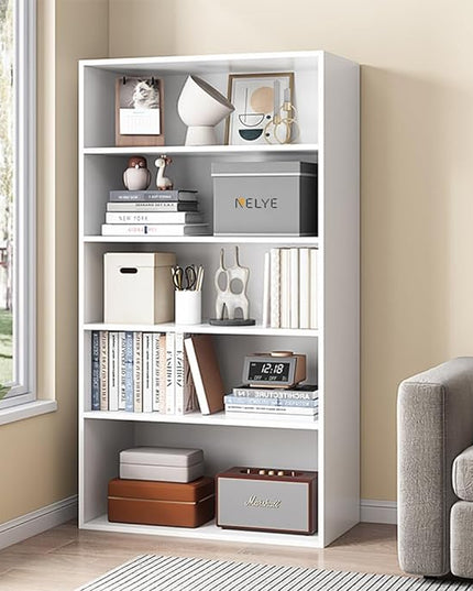 Basic Open Shelf Bookcase - 5-Tier Wooden Cube Storage Shelves Split Bookshelf, White - LeafyLoom