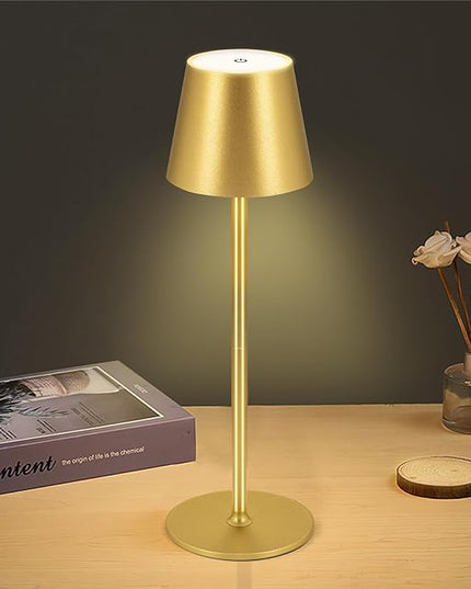 Cordless Table Lamps USB Rechargeable Simplicity Desk Lamp Built-in 4600 mAh Battery LED Battery Operated lamp with Touch Control Table lamp - Bedroom/Desk/Reading/Patio(Gold) - LeafyLoom