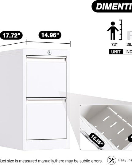 2 Drawers Vertical File Cabinet, Metal Lockable Filing Cabinet, Office File Storage Cabinet for A4 Letter/Legal Size, Assembly Required (White) - LeafyLoom